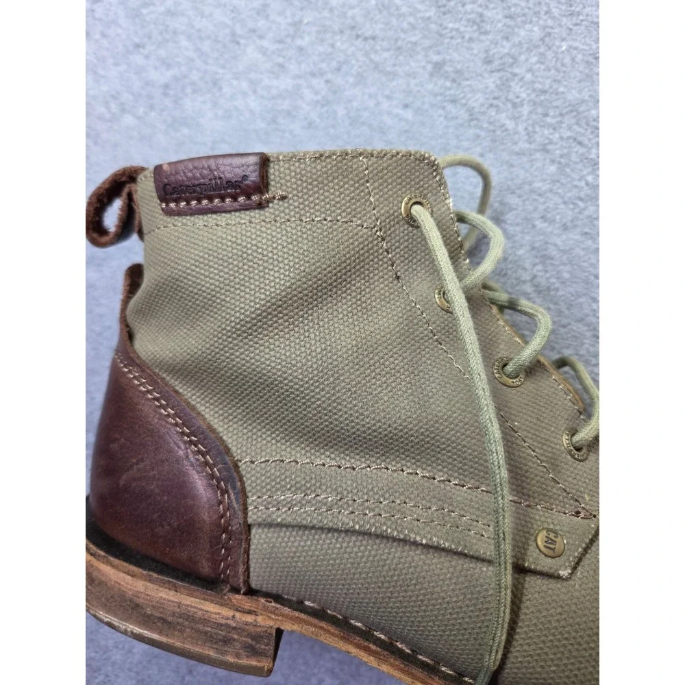 CAT Mens P717016 Canvas Leather Lace Up Cap Toe Boots 12 Green Brown Workwear